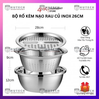 Bộ rổ kèm nạo rau củ inox 26cm