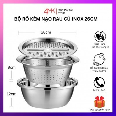 Bộ Rổ Inox Nạo Củ Quả Đa Năng