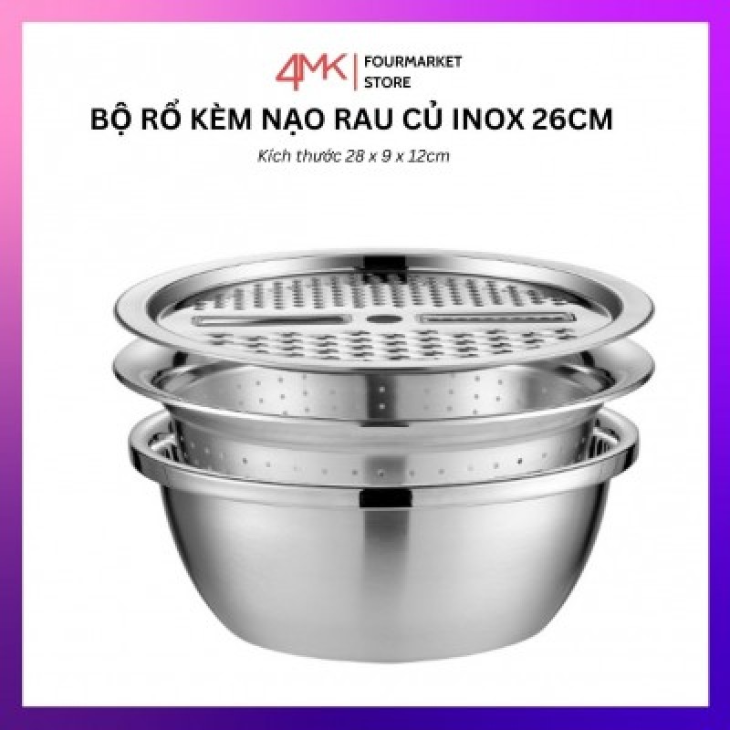 Bộ rổ kèm nạo rau củ inox 26cm