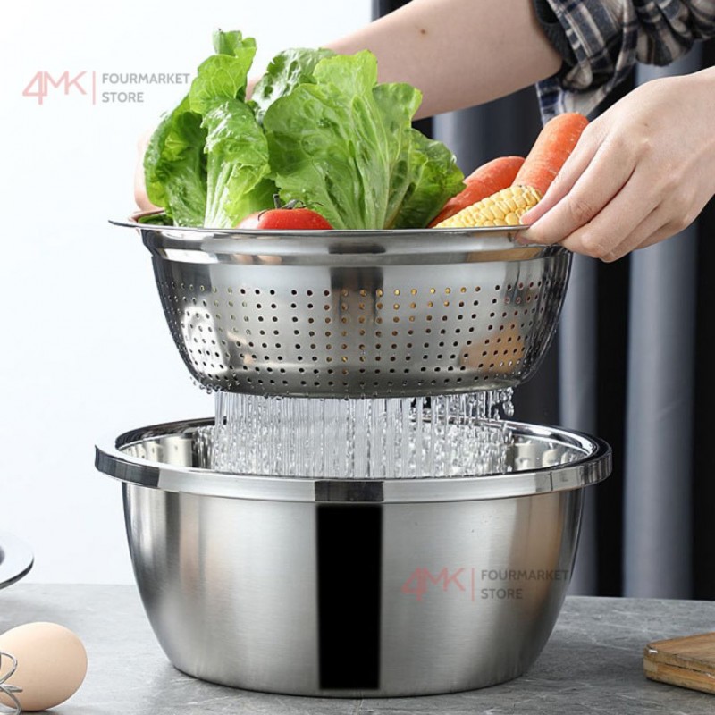 Bộ rổ kèm nạo rau củ inox 26cm