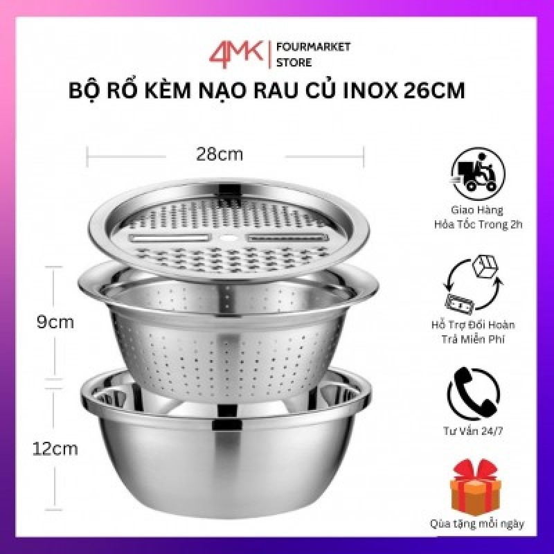 Bộ Rổ Inox Nạo Củ Quả Đa Năng